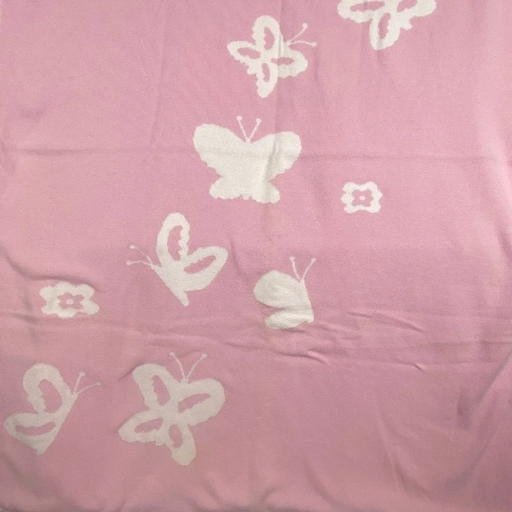 Pottery Barn Kids Knitted Pink Butterfly Blanket 30 X 40